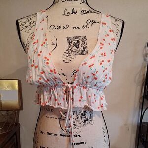 Zara Cherry Print Sleeveless Crop Top M